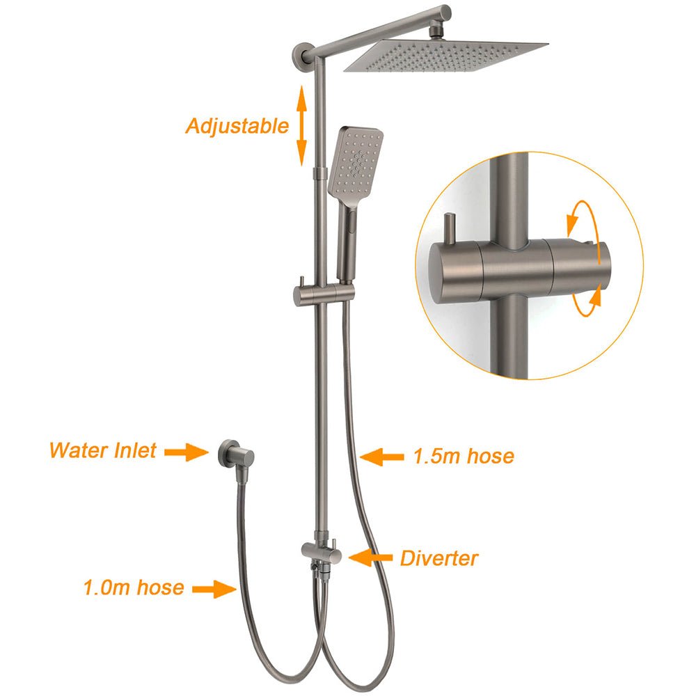 WELS Gun Metal 2in1 Shower Set Square 10" Rain Head Handheld Silde Rail Hot Cold Mixer - Furniture > Bathroom > Shower Heads & Screens - Rivercity House & Home Co. (ABN 18 642 972 209) - Affordable Modern Furniture Australia