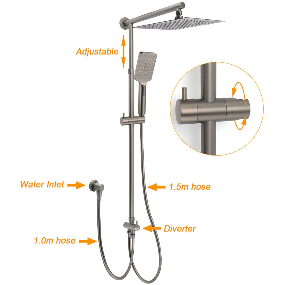 WELS Gun Metal 2in1 Shower Set Square 12" Rain Head 3 Modes Handheld Silde Rail Hot Cold Mixer - Furniture > Bathroom > Shower Heads & Screens - Rivercity House & Home Co. (ABN 18 642 972 209) - Affordable Modern Furniture Australia