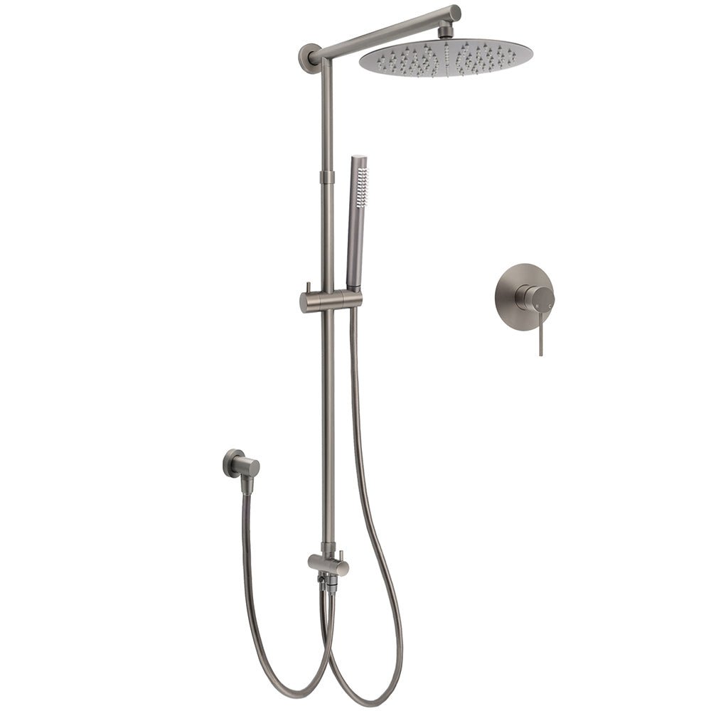WELS Gun Metal Double Round Shower 10" Rain Head Metal Handheld Sliding Rail Mixer Valve Set - Furniture > Bathroom > Shower Heads & Screens - Rivercity House & Home Co. (ABN 18 642 972 209) - Affordable Modern Furniture Australia