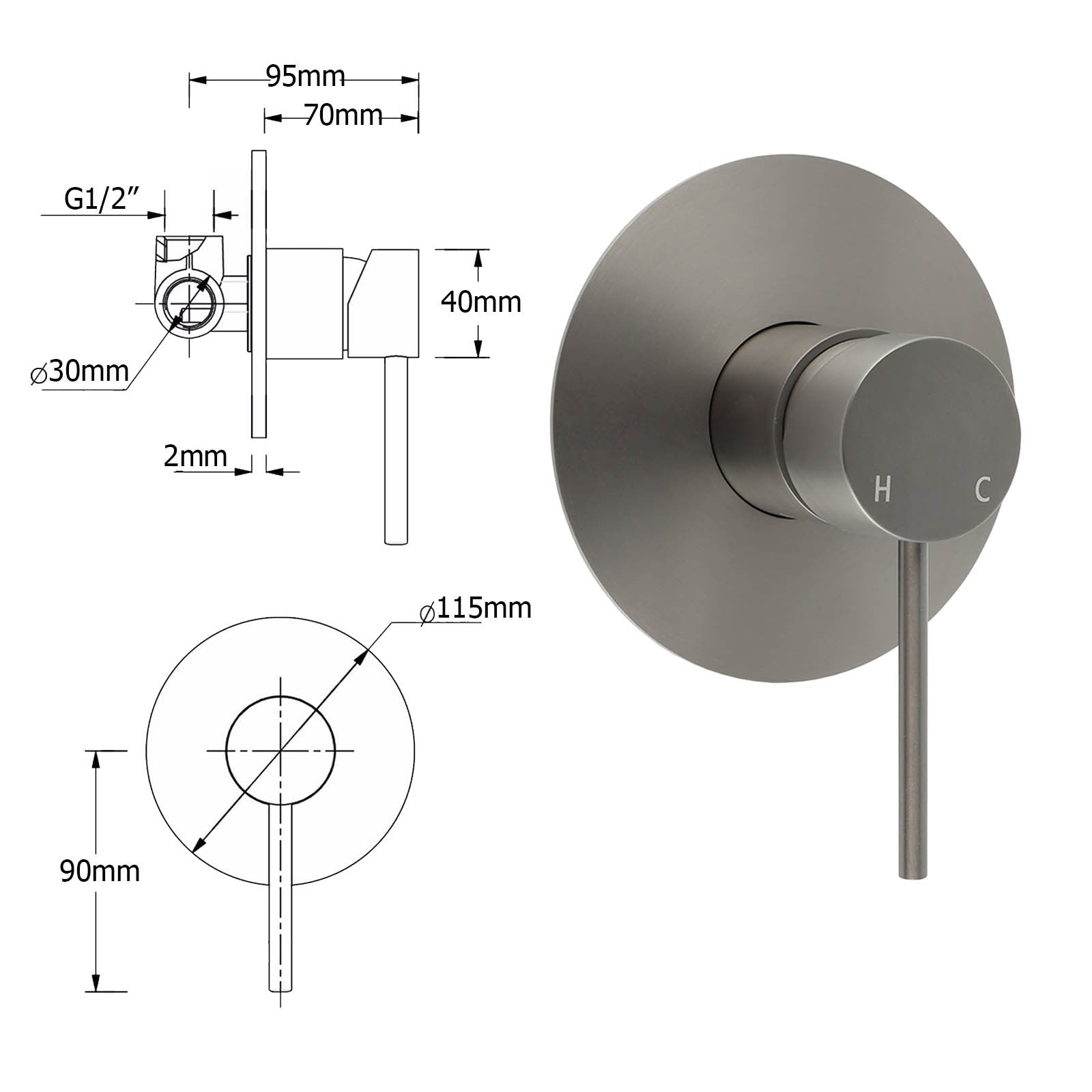 WELS Gun Metal Double Round Shower 10" Rain Head Metal Handheld Sliding Rail Mixer Valve Set - Furniture > Bathroom > Shower Heads & Screens - Rivercity House & Home Co. (ABN 18 642 972 209) - Affordable Modern Furniture Australia