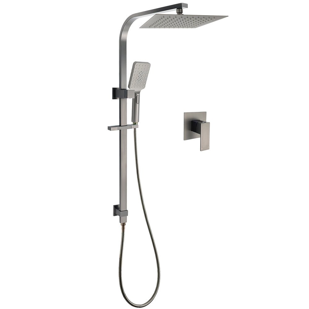 WELS Gun Metal Double Square Shower Head Set 10" Rain Handheld Sliding Rail Diverter Wall Mixer - Furniture > Bathroom > Shower Heads & Screens - Rivercity House & Home Co. (ABN 18 642 972 209) - Affordable Modern Furniture Australia