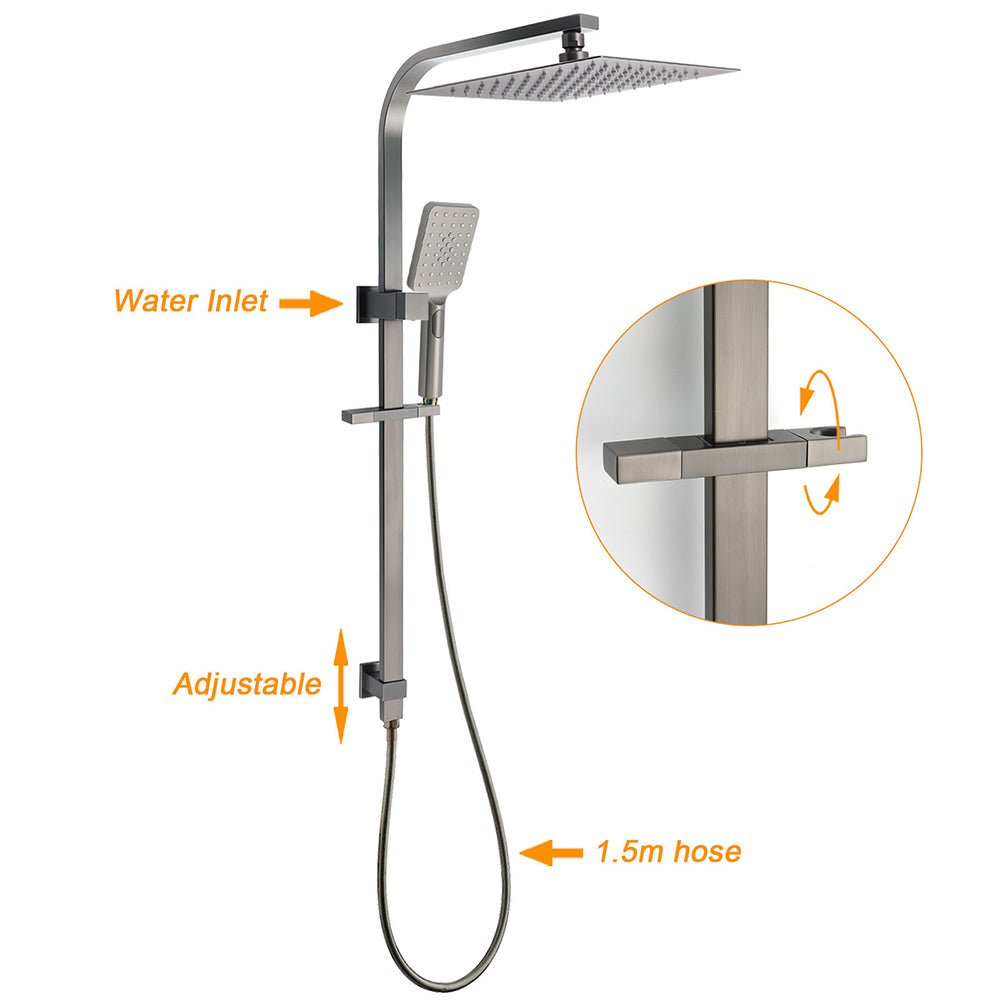 WELS Gun Metal Double Square Shower Head Set 12" Rain Handheld Sliding Rail 2 Way Switch - Furniture > Bathroom > Shower Heads & Screens - Rivercity House & Home Co. (ABN 18 642 972 209) - Affordable Modern Furniture Australia