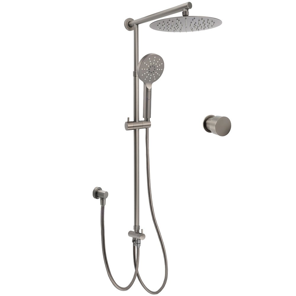 WELS Gun Metal Dual Round Shower 10" Rain Head 3 Mode Handheld Sliding Rail Arm Mixer Set - Furniture > Bathroom > Shower Heads & Screens - Rivercity House & Home Co. (ABN 18 642 972 209) - Affordable Modern Furniture Australia