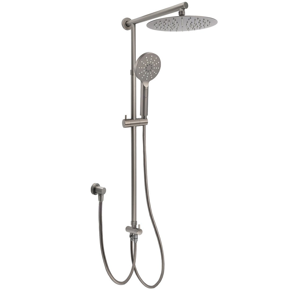WELS Gun Metal Dual Round Shower 10" Rain Head 3 Mode Handheld Sliding Rail Diverter Set - Furniture > Bathroom > Shower Heads & Screens - Rivercity House & Home Co. (ABN 18 642 972 209) - Affordable Modern Furniture Australia