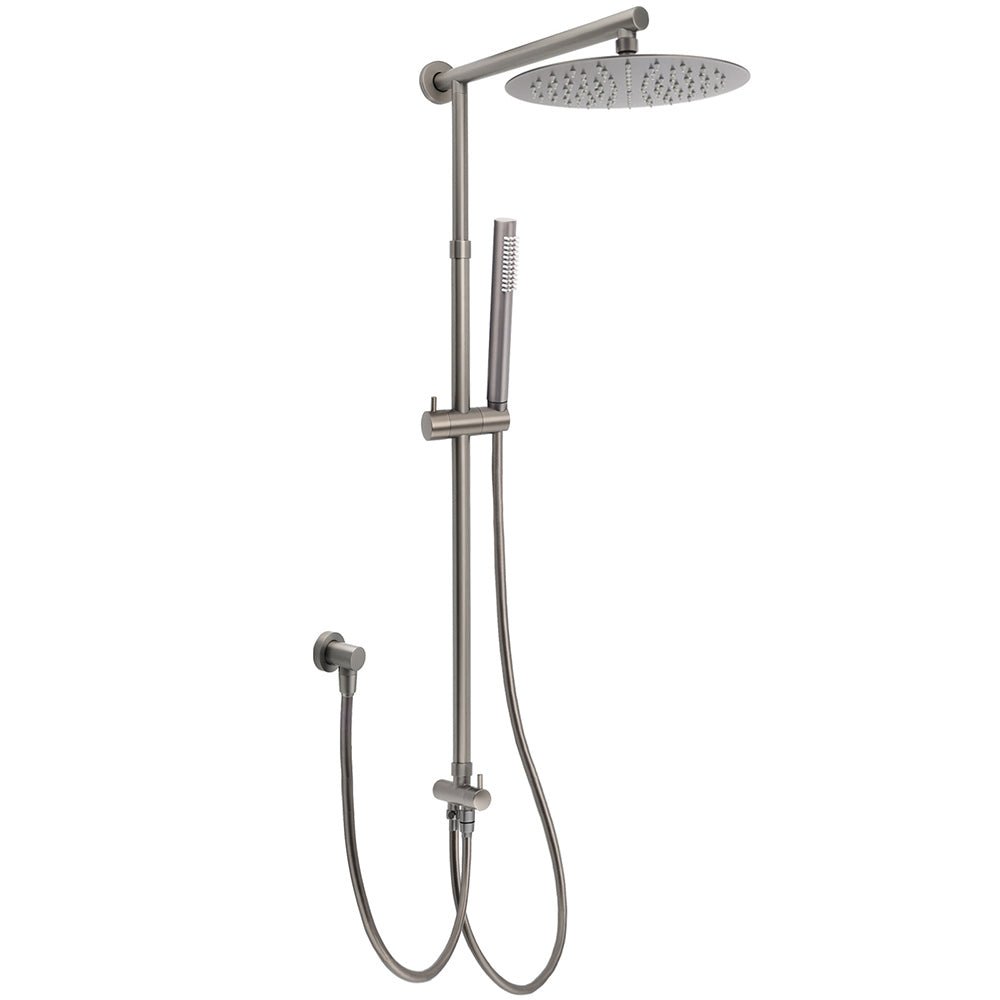 WELS Gun Metal Dual Round Shower 10" Rain Head Stainless Steel Handheld Sliding Rail Diverter Set - Furniture > Bathroom > Shower Heads & Screens - Rivercity House & Home Co. (ABN 18 642 972 209) - Affordable Modern Furniture Australia