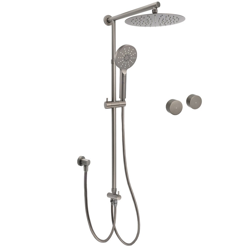 WELS Gun Metal Dual Round Shower Head 10" Rain Head 3 Mode Handheld Sliding Rail Diverter Set - Furniture > Bathroom > Shower Heads & Screens - Rivercity House & Home Co. (ABN 18 642 972 209) - Affordable Modern Furniture Australia
