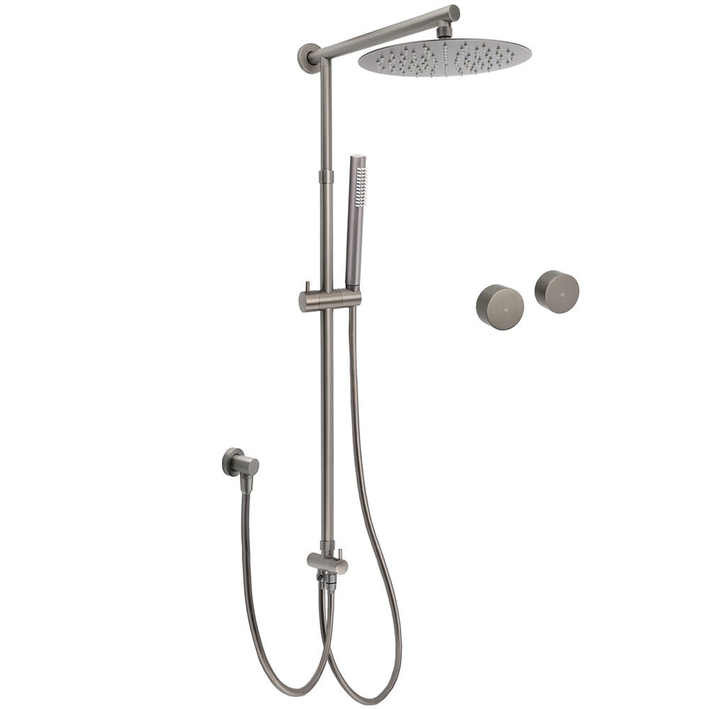 WELS Gun Metal Dual Round Shower Head 10" Rain Head Stainless Steel Handheld Sliding Rail Diverter Set - Furniture > Bathroom > Shower Heads & Screens - Rivercity House & Home Co. (ABN 18 642 972 209) - Affordable Modern Furniture Australia
