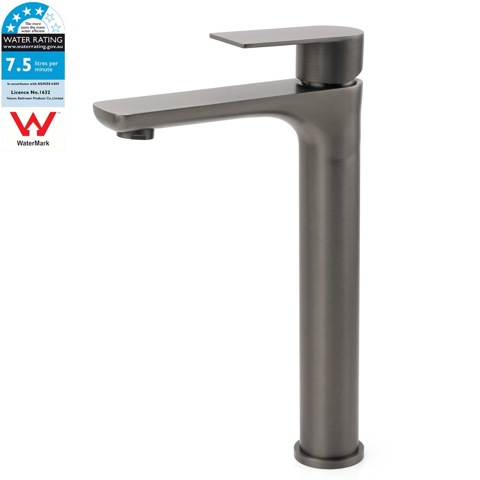 WELS Gun Metal Grey Round High Rise Basin Mixer Bathroom Vanity Faucet Tapware - Furniture > Bathroom > Shower Heads & Screens - Rivercity House & Home Co. (ABN 18 642 972 209) - Affordable Modern Furniture Australia