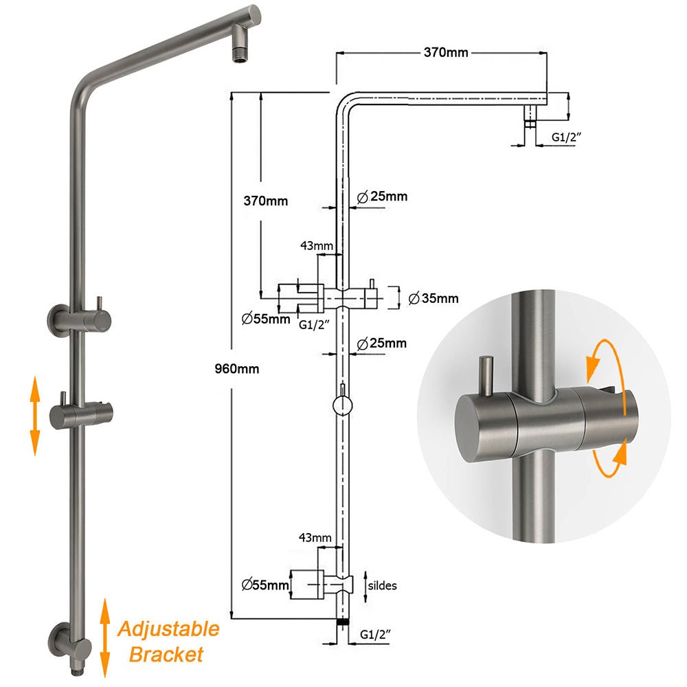 WELS Gun Metal Round 10" 2in1 Shower Head 3 Modes Handheld Slide Rail Arm Twin Taps - Furniture > Bathroom > Shower Heads & Screens - Rivercity House & Home Co. (ABN 18 642 972 209) - Affordable Modern Furniture Australia