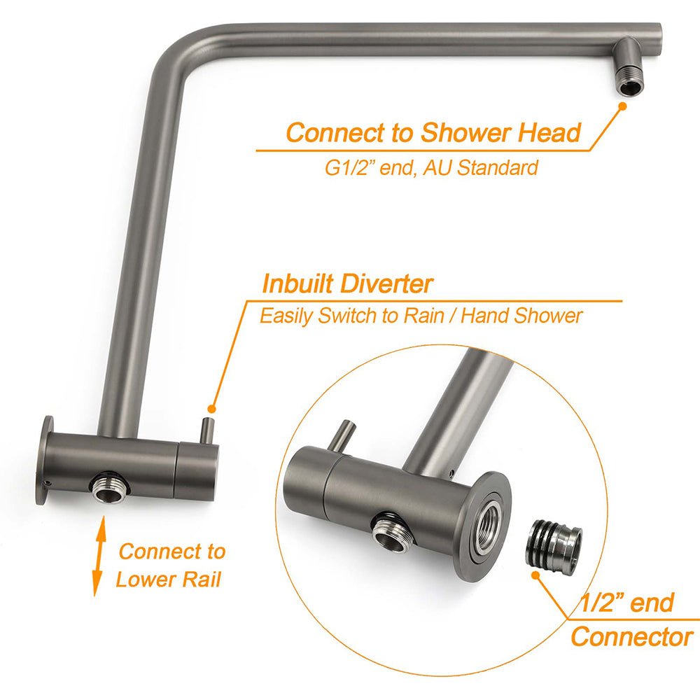 WELS Gun Metal Round 10" 2in1 Shower Head 3 Modes Handheld Slide Rail Arm Twin Taps - Furniture > Bathroom > Shower Heads & Screens - Rivercity House & Home Co. (ABN 18 642 972 209) - Affordable Modern Furniture Australia