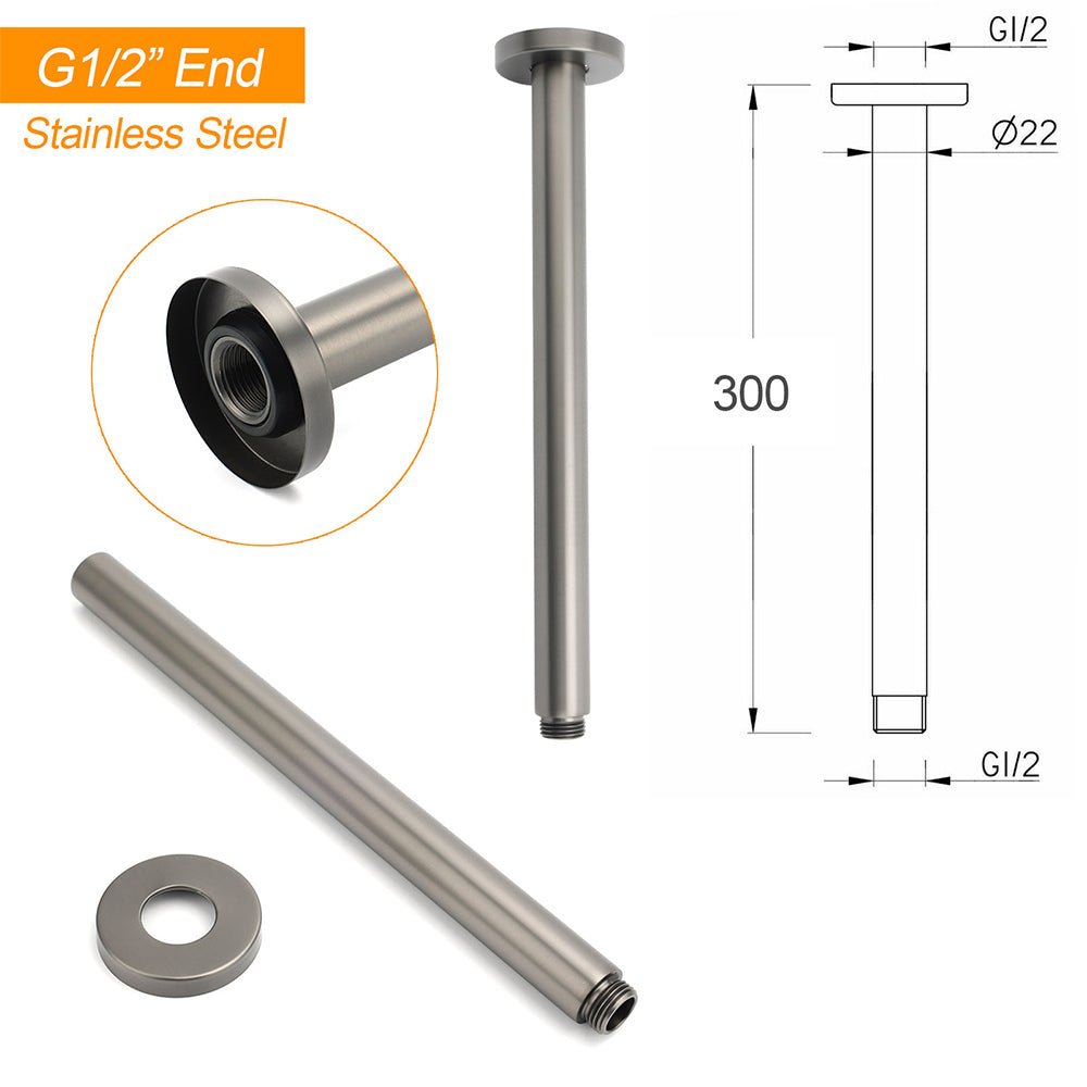 WELS Gun Metal Round 10" SUS Rainfall Shower Head 300mm Ceiling Dropper Arm Set - Furniture > Bathroom > Shower Heads & Screens - Rivercity House & Home Co. (ABN 18 642 972 209) - Affordable Modern Furniture Australia