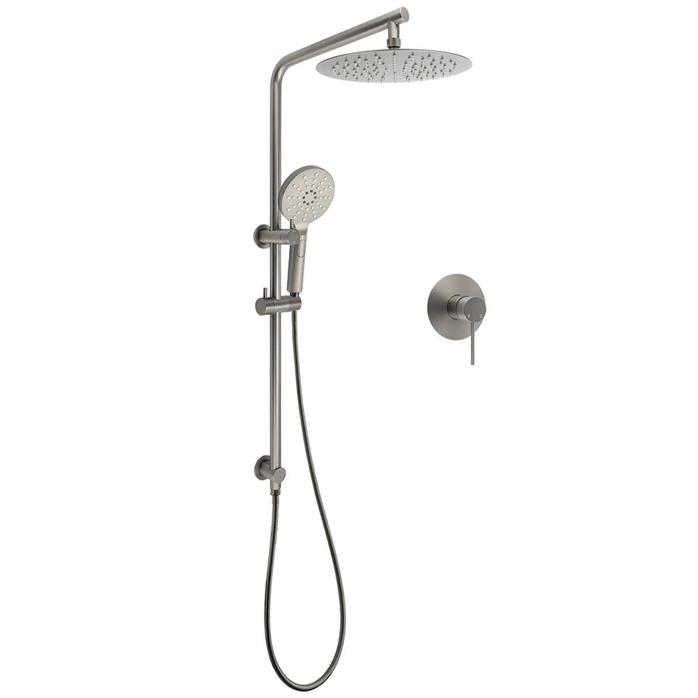 WELS Gun Metal Round 10" Twin Shower Head 3 Modes Handheld Slide Rail Diverter Mixer - Furniture > Bathroom > Shower Heads & Screens - Rivercity House & Home Co. (ABN 18 642 972 209) - Affordable Modern Furniture Australia