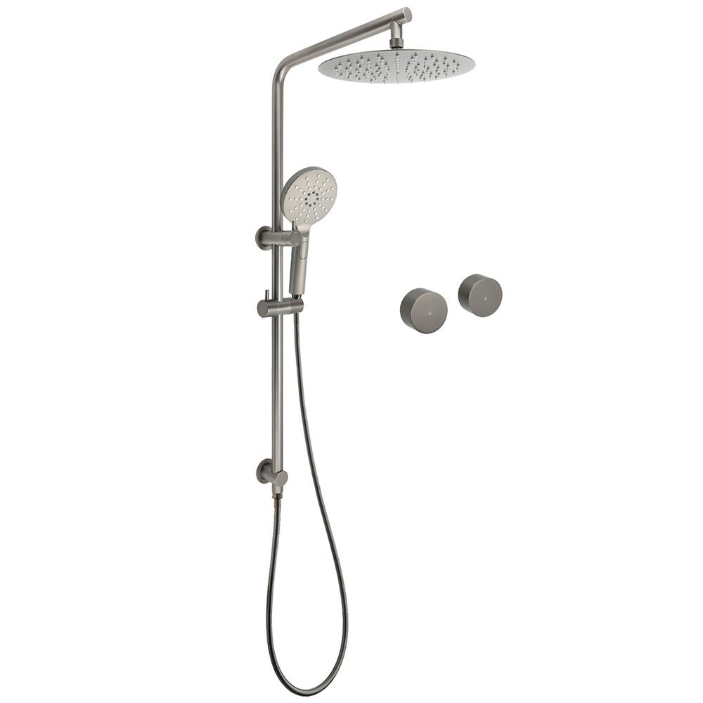 WELS Gun Metal Round 10" Twin Shower Head 3 Modes Handheld Slide Rail Hot Cold Taps Set - Furniture > Bathroom > Shower Heads & Screens - Rivercity House & Home Co. (ABN 18 642 972 209) - Affordable Modern Furniture Australia