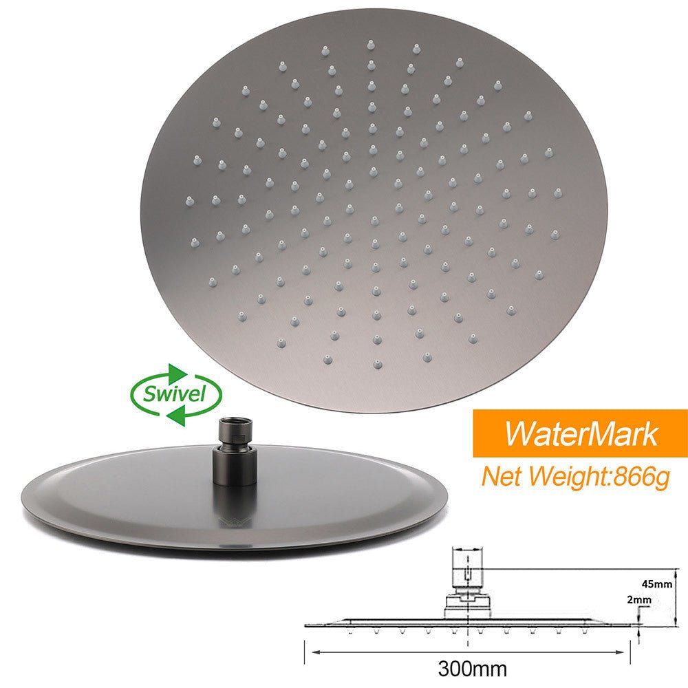 WELS Gun Metal Round 12" Rain Shower Head 400mm Straight Wall Mounted Arm Bath Set - Furniture > Bathroom > Shower Heads & Screens - Rivercity House & Home Co. (ABN 18 642 972 209) - Affordable Modern Furniture Australia