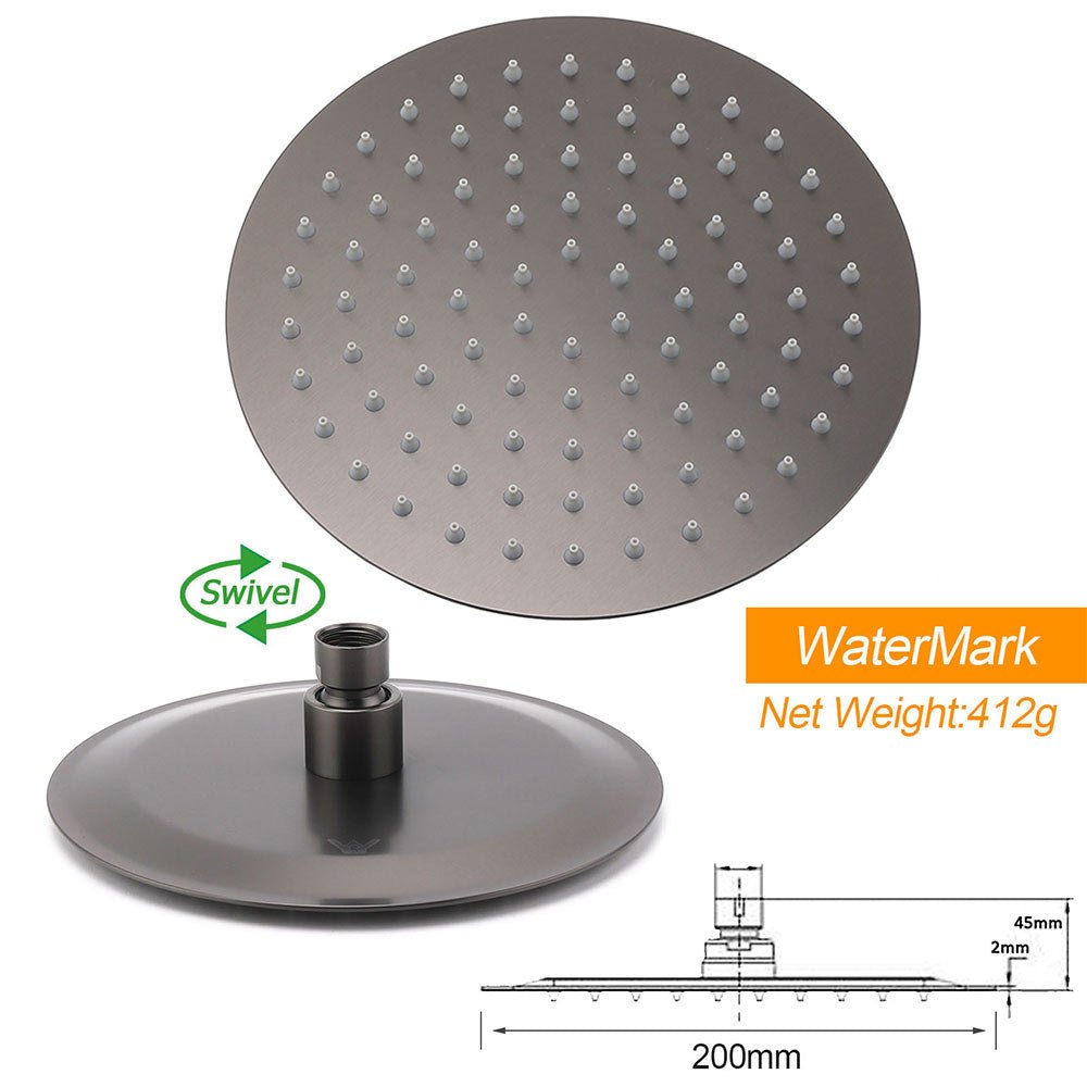 WELS Gun Metal Round 8" Rain Shower Head 400mm Straight Wall Mounted Arm Bath Set - Furniture > Bathroom > Shower Heads & Screens - Rivercity House & Home Co. (ABN 18 642 972 209) - Affordable Modern Furniture Australia