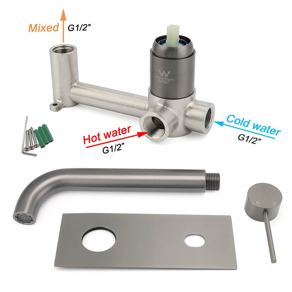 WELS Gun Metal Round Wall Basin Mixer Vanity Sink Tap Hot Cold Faucet Spout - Furniture > Bathroom > Shower Heads & Screens - Rivercity House & Home Co. (ABN 18 642 972 209) - Affordable Modern Furniture Australia