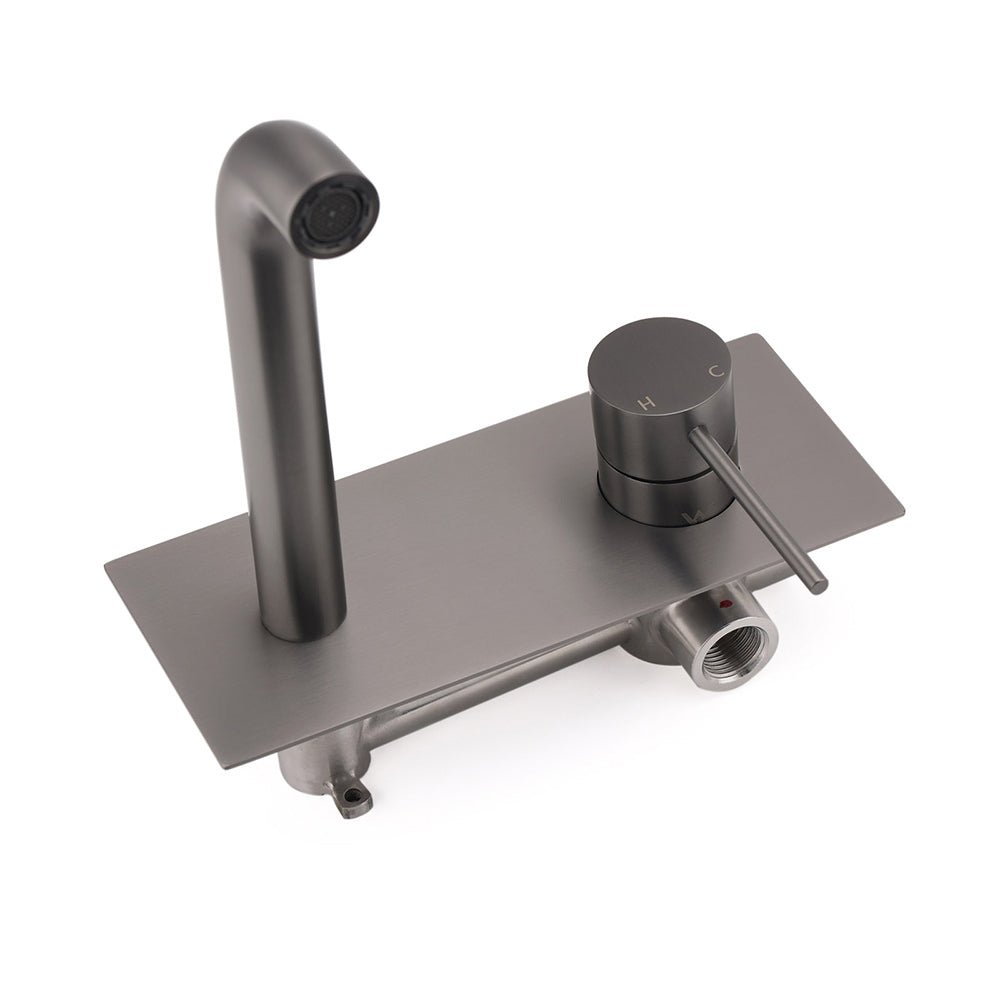 WELS Gun Metal Round Wall Basin Mixer Vanity Sink Tap Hot Cold Faucet Spout - Furniture > Bathroom > Shower Heads & Screens - Rivercity House & Home Co. (ABN 18 642 972 209) - Affordable Modern Furniture Australia