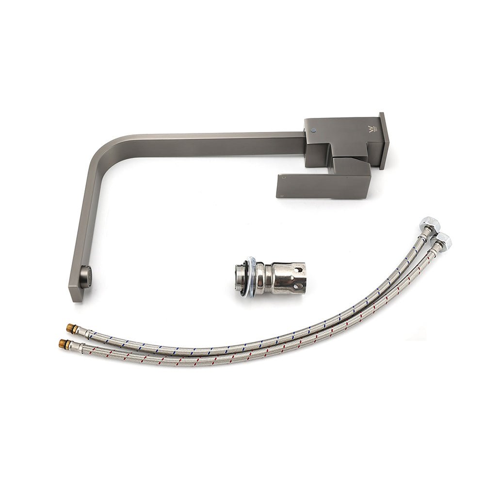 WELS Gun Metal Square Gooseneck Swivel Laundry Kitchen Mixer Faucet Sink Tap Set - Furniture > Bathroom > Shower Heads & Screens - Rivercity House & Home Co. (ABN 18 642 972 209) - Affordable Modern Furniture Australia
