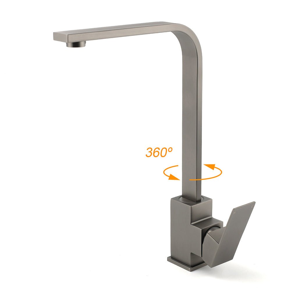 WELS Gun Metal Square Gooseneck Swivel Laundry Kitchen Mixer Faucet Sink Tap Set - Furniture > Bathroom > Shower Heads & Screens - Rivercity House & Home Co. (ABN 18 642 972 209) - Affordable Modern Furniture Australia
