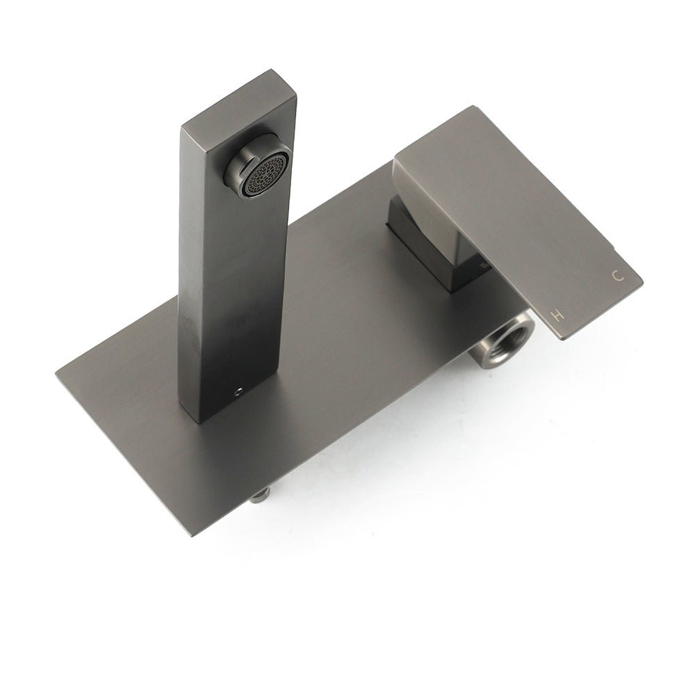 WELS Gun Metal Square Wall Mount Basin Mixer Laundry Vanity Tap Spout Faucet Set - Furniture > Bathroom > Shower Heads & Screens - Rivercity House & Home Co. (ABN 18 642 972 209) - Affordable Modern Furniture Australia
