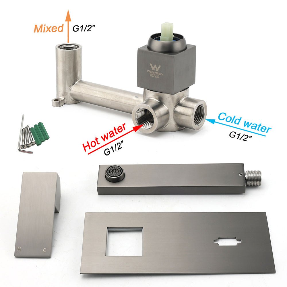 WELS Gun Metal Square Wall Mount Basin Mixer Laundry Vanity Tap Spout Faucet Set - Furniture > Bathroom > Shower Heads & Screens - Rivercity House & Home Co. (ABN 18 642 972 209) - Affordable Modern Furniture Australia