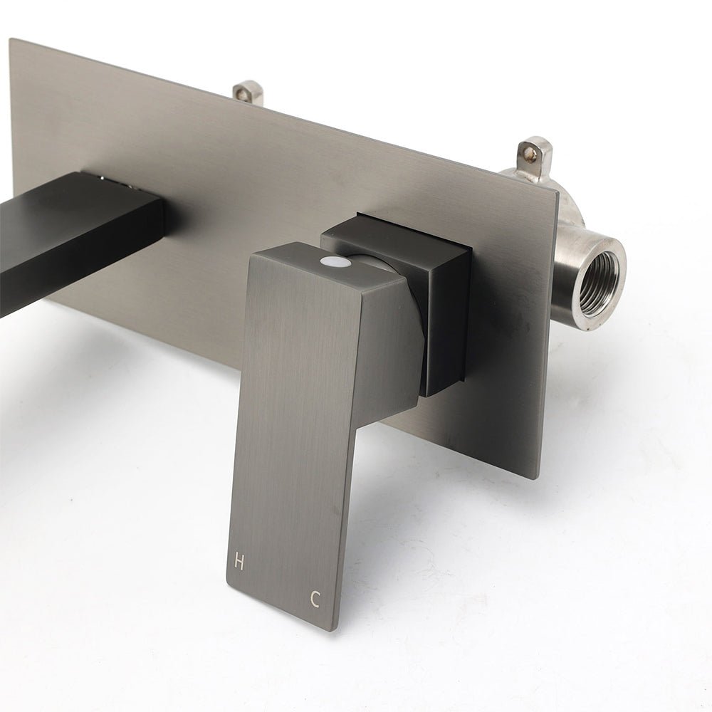 WELS Gun Metal Square Wall Mount Basin Mixer Laundry Vanity Tap Spout Faucet Set - Furniture > Bathroom > Shower Heads & Screens - Rivercity House & Home Co. (ABN 18 642 972 209) - Affordable Modern Furniture Australia
