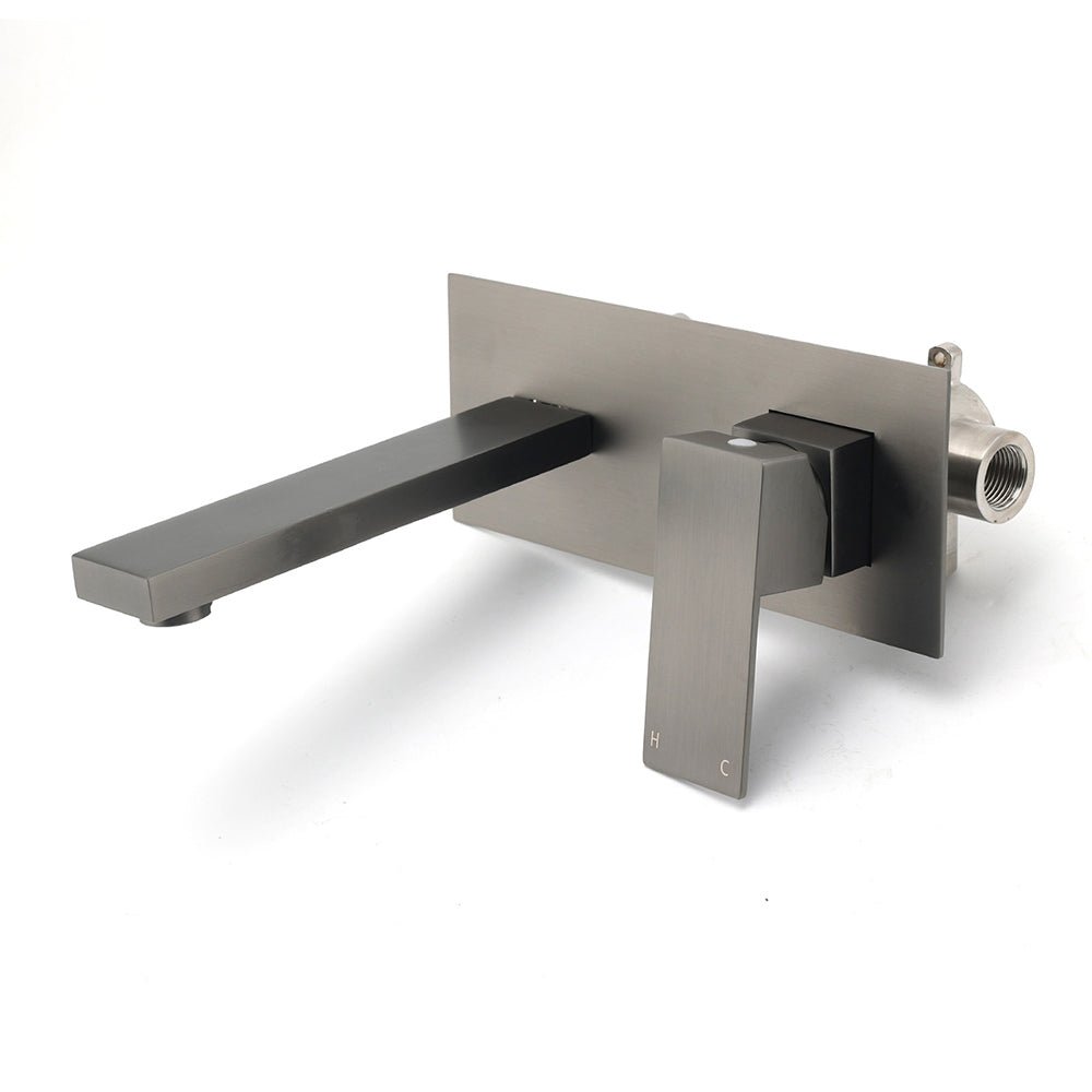 WELS Gun Metal Square Wall Mount Basin Mixer Laundry Vanity Tap Spout Faucet Set - Furniture > Bathroom > Shower Heads & Screens - Rivercity House & Home Co. (ABN 18 642 972 209) - Affordable Modern Furniture Australia