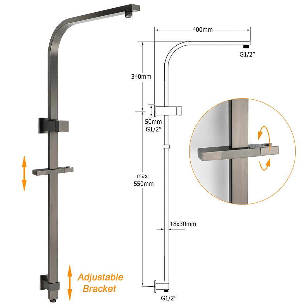 WELS Gun Metal Twin Shower Head Square Set 12" Rain Handheld Sliding Rail Diverter Wall Mixer - Furniture > Bathroom > Shower Heads & Screens - Rivercity House & Home Co. (ABN 18 642 972 209) - Affordable Modern Furniture Australia