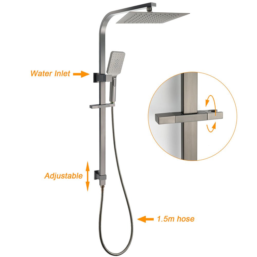 WELS Gun Metal Twin Shower Head Square Set 12" Rain Handheld Sliding Rail Diverter Wall Mixer - Furniture > Bathroom > Shower Heads & Screens - Rivercity House & Home Co. (ABN 18 642 972 209) - Affordable Modern Furniture Australia
