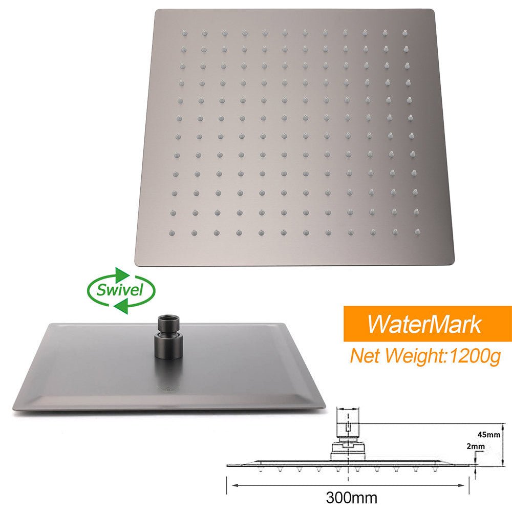 WELS Gun Metal Twin Shower Head Square Set 12" Rain Handheld Sliding Rail Diverter Wall Mixer - Furniture > Bathroom > Shower Heads & Screens - Rivercity House & Home Co. (ABN 18 642 972 209) - Affordable Modern Furniture Australia
