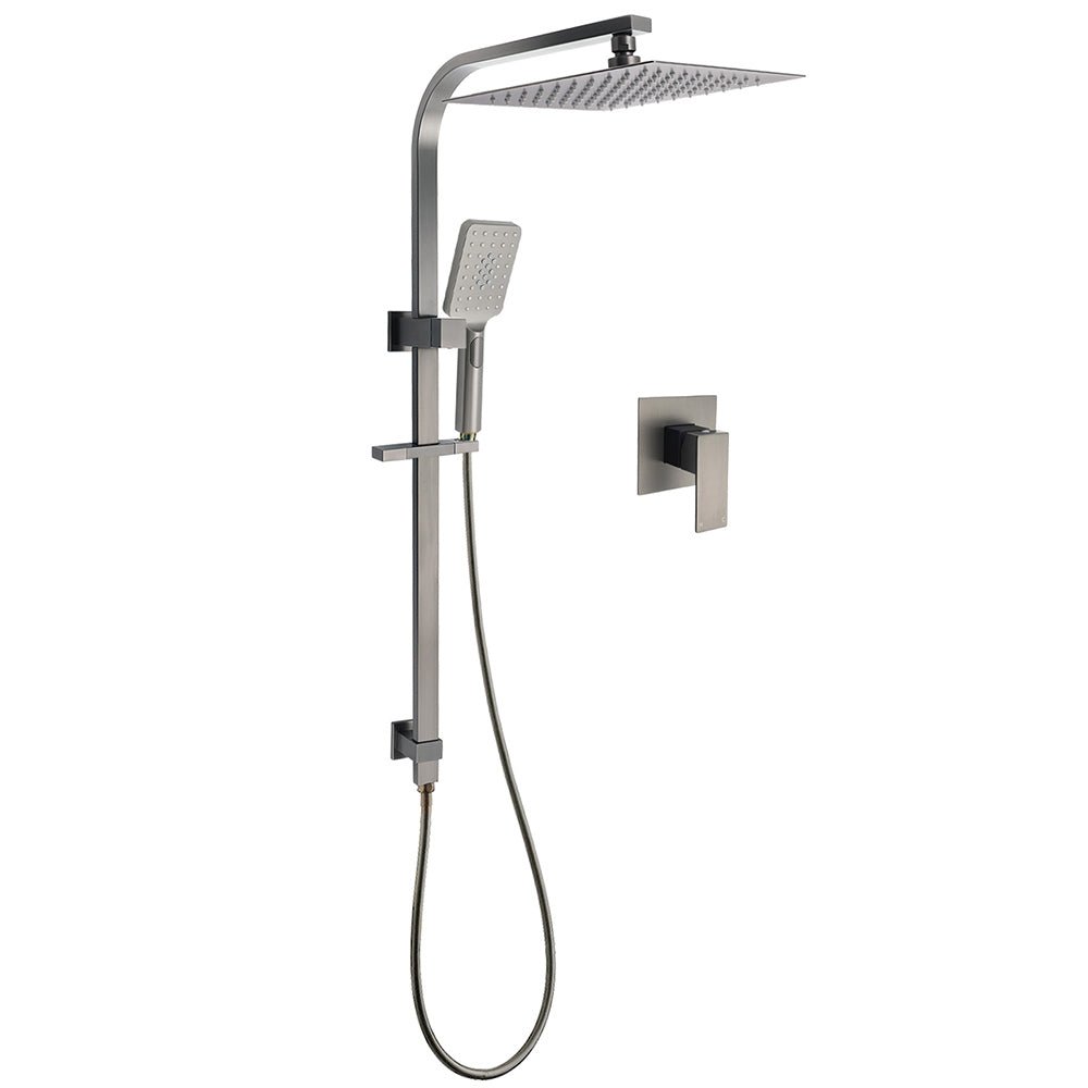 WELS Gun Metal Twin Shower Head Square Set 12" Rain Handheld Sliding Rail Diverter Wall Mixer - Furniture > Bathroom > Shower Heads & Screens - Rivercity House & Home Co. (ABN 18 642 972 209) - Affordable Modern Furniture Australia