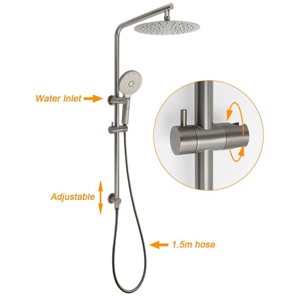 WELS Gunmetal Round 10" Twin Shower Head 3 Modes Handheld Slide Rail Diverter Arm - Furniture > Bathroom > Shower Heads & Screens - Rivercity House & Home Co. (ABN 18 642 972 209) - Affordable Modern Furniture Australia