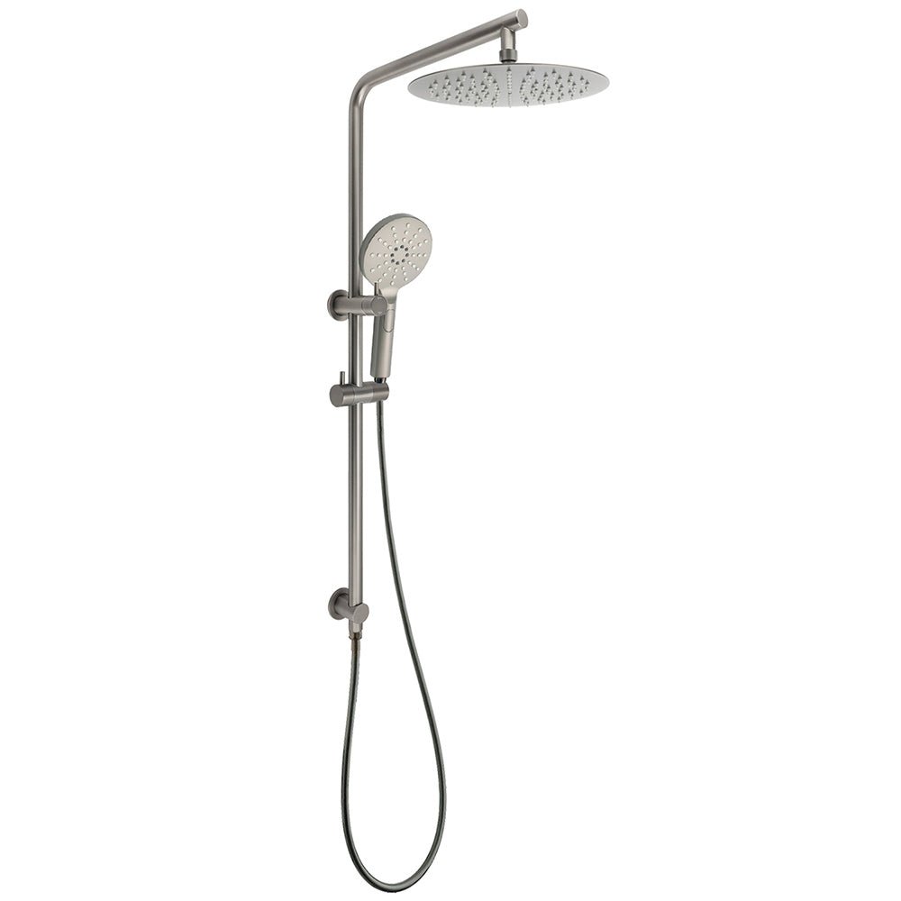 WELS Gunmetal Round 10" Twin Shower Head 3 Modes Handheld Slide Rail Diverter Arm - Furniture > Bathroom > Shower Heads & Screens - Rivercity House & Home Co. (ABN 18 642 972 209) - Affordable Modern Furniture Australia