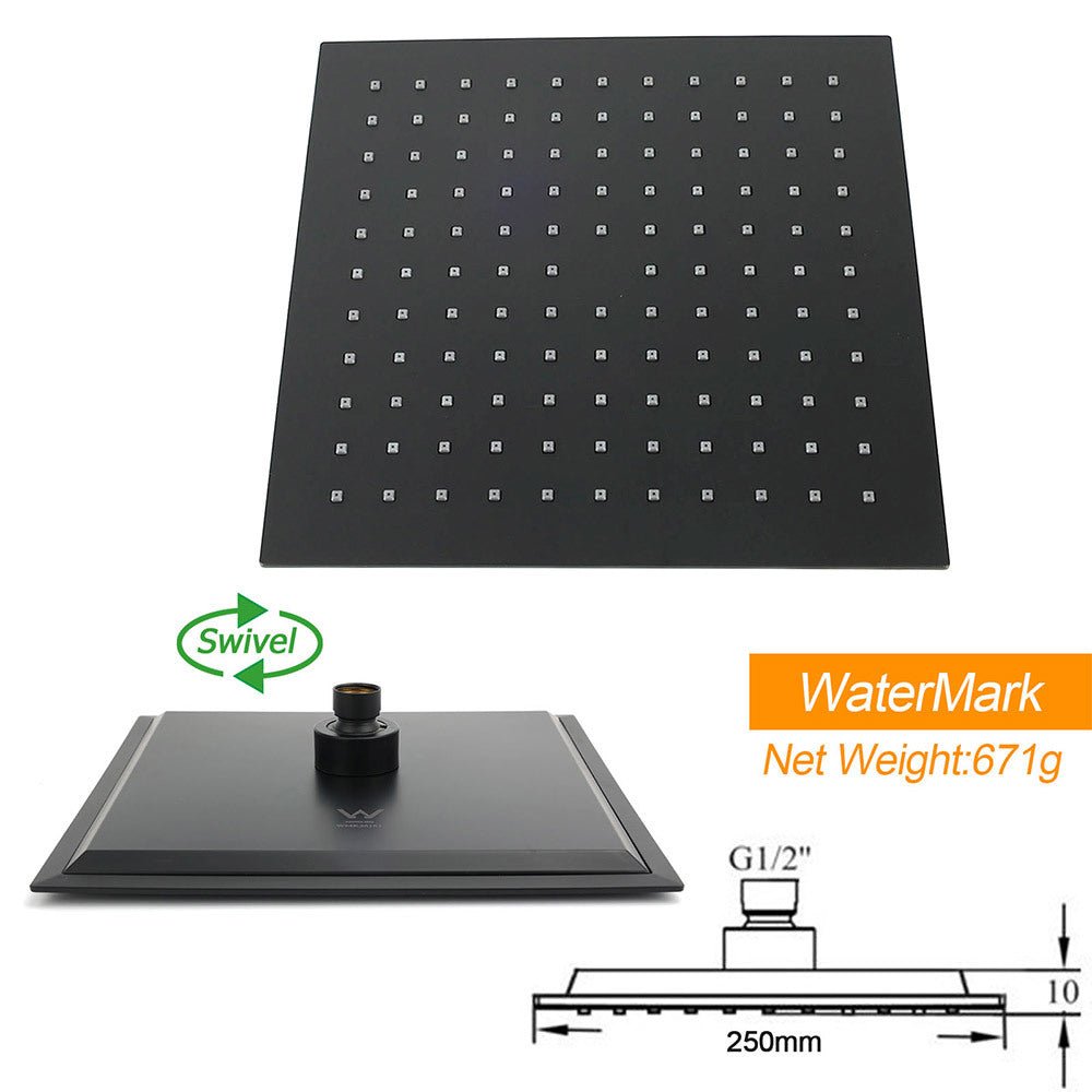 WELS Matt Black 10" Rain Shower Head 3 Mode Handheld Gooseneck Arm Diverter 2in1 Set Mixer - Furniture > Bathroom > Shower Heads & Screens - Rivercity House & Home Co. (ABN 18 642 972 209) - Affordable Modern Furniture Australia