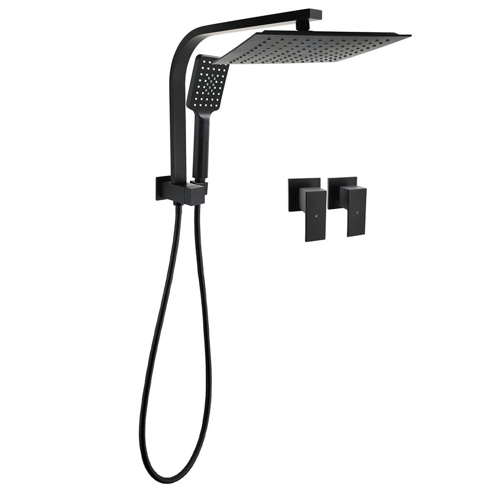 WELS Matt Black 10" Rain Shower Head 3 Mode Handheld Gooseneck Arm Diverter 2in1 Set Taps - Furniture > Bathroom > Shower Heads & Screens - Rivercity House & Home Co. (ABN 18 642 972 209) - Affordable Modern Furniture Australia