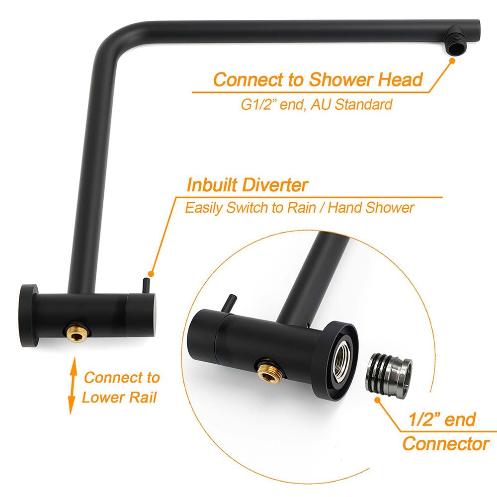 WELS Matt Black 10" Shower Rain Head Handheld Silde Wall Arm Rail Dual Set Mixer - Furniture > Bathroom > Shower Heads & Screens - Rivercity House & Home Co. (ABN 18 642 972 209) - Affordable Modern Furniture Australia