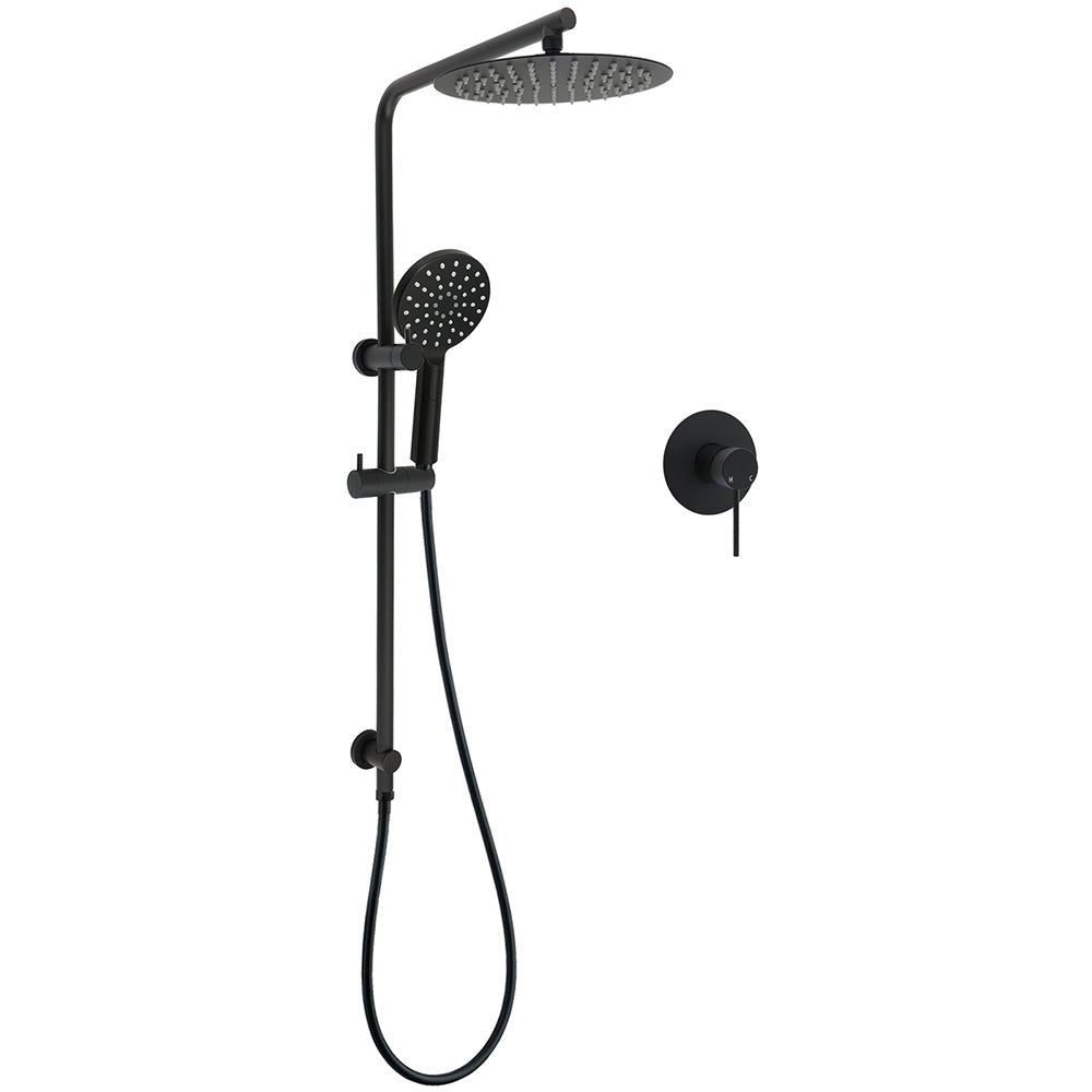 WELS Matt Black 10" Shower Rain Head Handheld Silde Wall Arm Rail Dual Set Mixer - Furniture > Bathroom > Shower Heads & Screens - Rivercity House & Home Co. (ABN 18 642 972 209) - Affordable Modern Furniture Australia