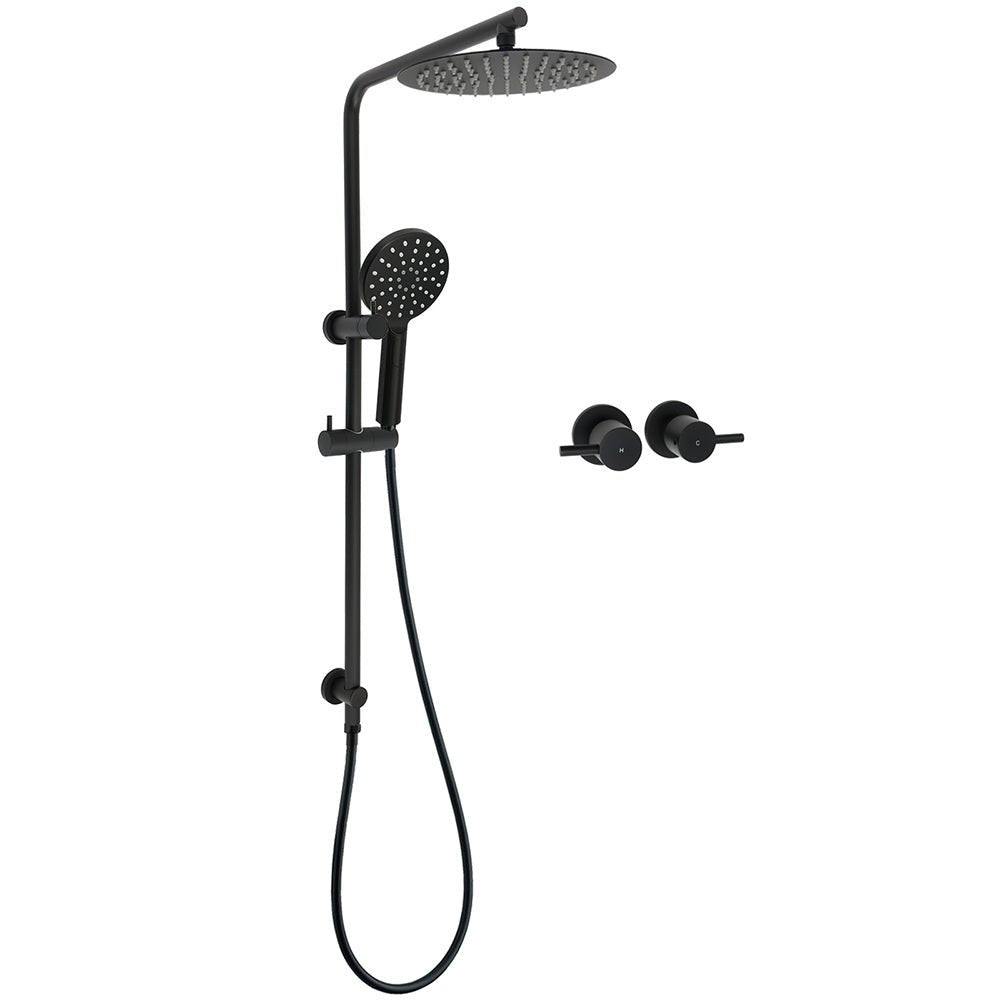 WELS Matt Black 10" Shower Rain Head Handheld Silde Wall Arm Rail Dual Set Twin Taps - Furniture > Bathroom > Shower Heads & Screens - Rivercity House & Home Co. (ABN 18 642 972 209) - Affordable Modern Furniture Australia