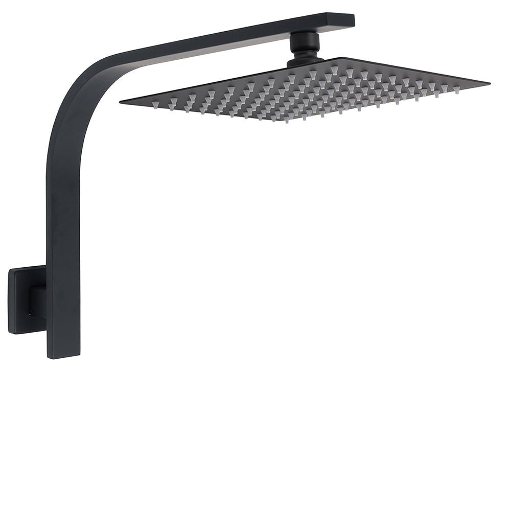 WELS Matt Black 10" Square Thin Rain Shower Head Brass Gooseneck Wall Arm Set - Furniture > Bathroom > Shower Heads & Screens - Rivercity House & Home Co. (ABN 18 642 972 209) - Affordable Modern Furniture Australia