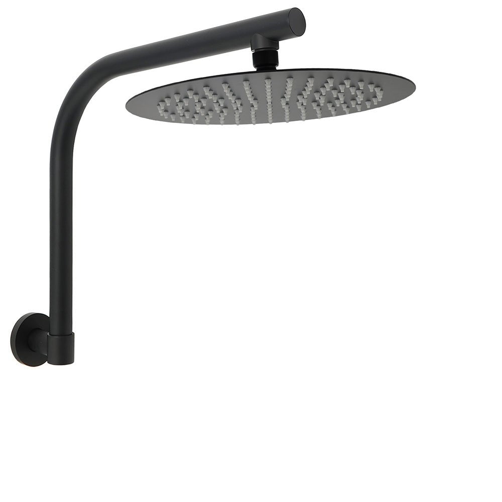 WELS Matt Black 10" SUS Round Rain Shower Head & Gooseneck Swivel Wall Arm Set - Furniture > Bathroom > Shower Heads & Screens - Rivercity House & Home Co. (ABN 18 642 972 209) - Affordable Modern Furniture Australia