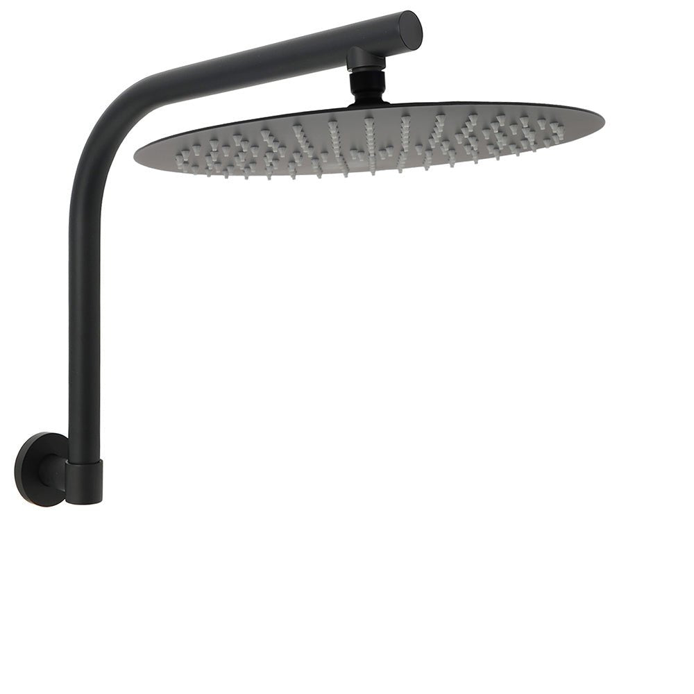 WELS Matt Black 12" Large Round Rain Shower Head & Gooseneck Swivel Wall Arm Set - Furniture > Bathroom > Shower Heads & Screens - Rivercity House & Home Co. (ABN 18 642 972 209) - Affordable Modern Furniture Australia