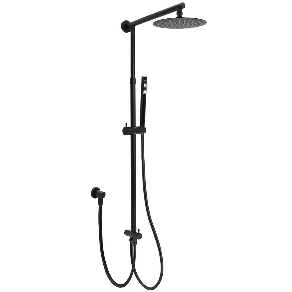 WELS Matt Black 2in1 Shower 8" Round Head Set 1 Mode Handheld Rose Sliding Rail Elbow Inlet - Furniture > Bathroom > Shower Heads & Screens - Rivercity House & Home Co. (ABN 18 642 972 209) - Affordable Modern Furniture Australia