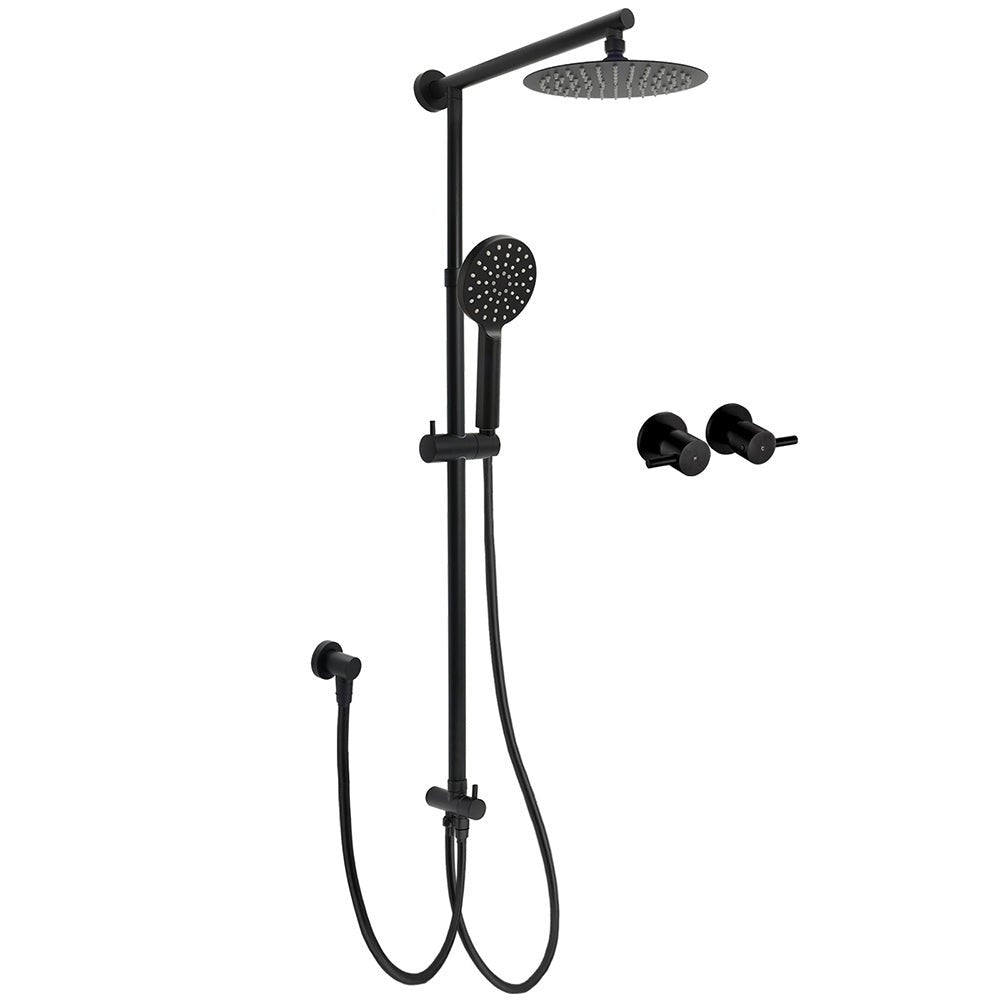 WELS Matt Black 2in1 Shower 8" Round Head Set Sliding Rail 3 Mode Handheld + Twin Taps - Furniture > Bathroom > Shower Heads & Screens - Rivercity House & Home Co. (ABN 18 642 972 209) - Affordable Modern Furniture Australia