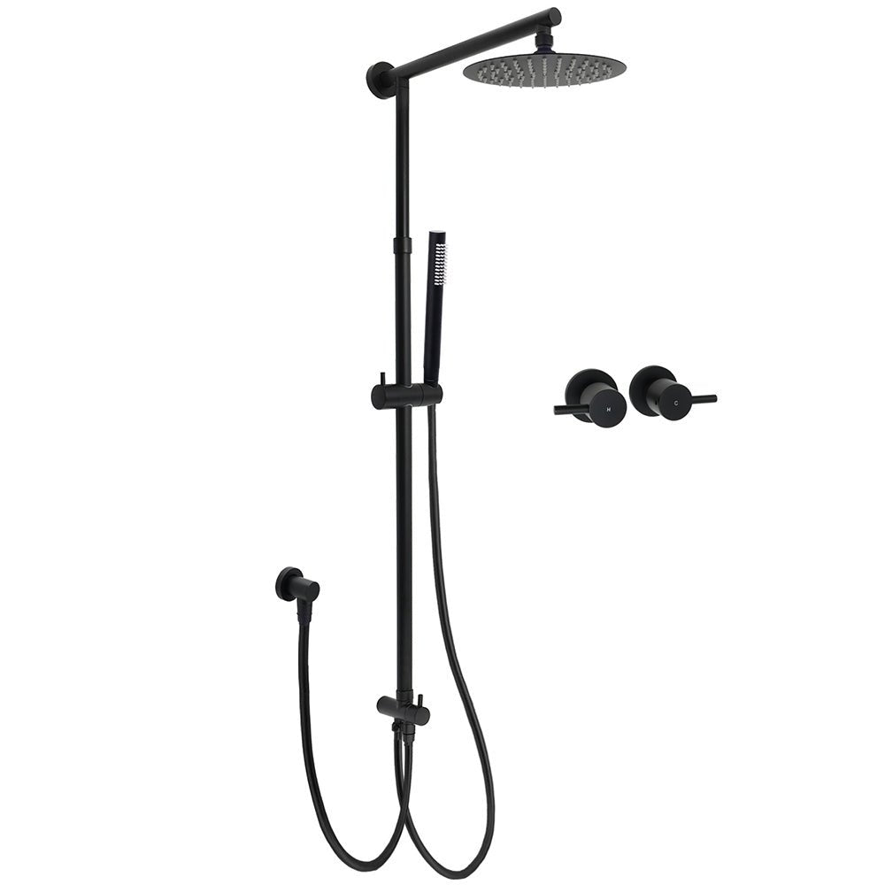 WELS Matt Black 2in1 Shower 8" Round Head Set Sliding Rail Single Mode Handheld + Twin Taps - Furniture > Bathroom > Shower Heads & Screens - Rivercity House & Home Co. (ABN 18 642 972 209) - Affordable Modern Furniture Australia
