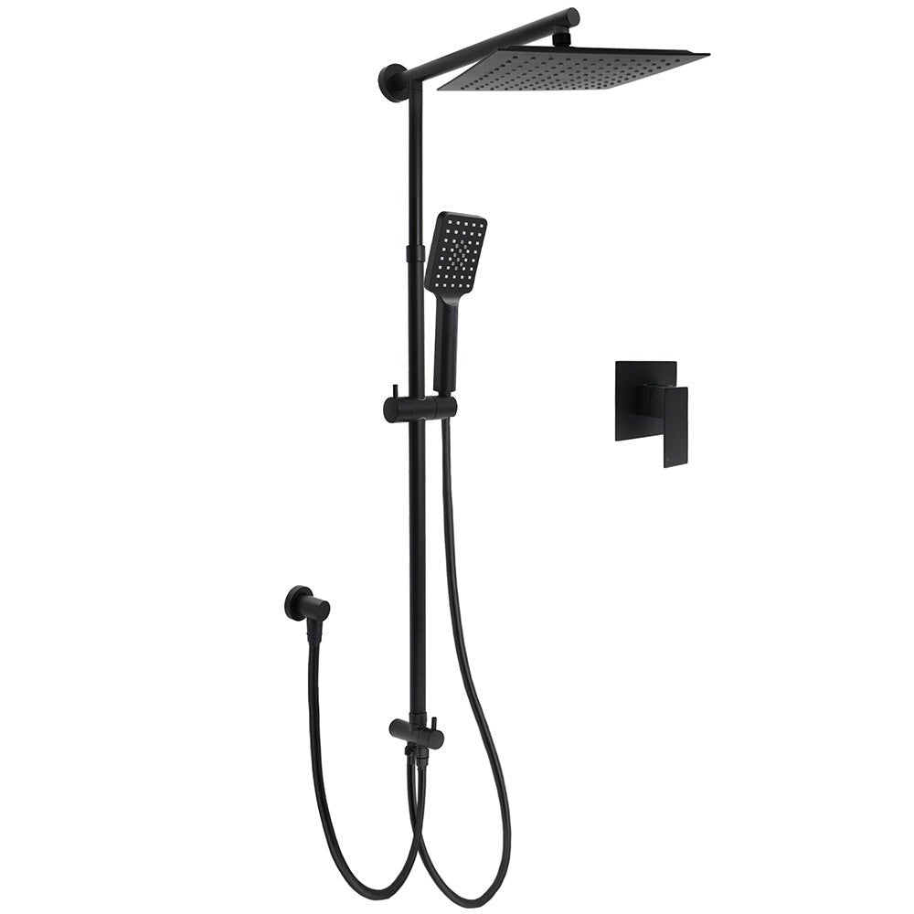 WELS Matt Black 2in1 Square 10" Rain Shower Head 3 Mode Handheld Adjustable Rail Set + Mixer - Furniture > Bathroom > Shower Heads & Screens - Rivercity House & Home Co. (ABN 18 642 972 209) - Affordable Modern Furniture Australia