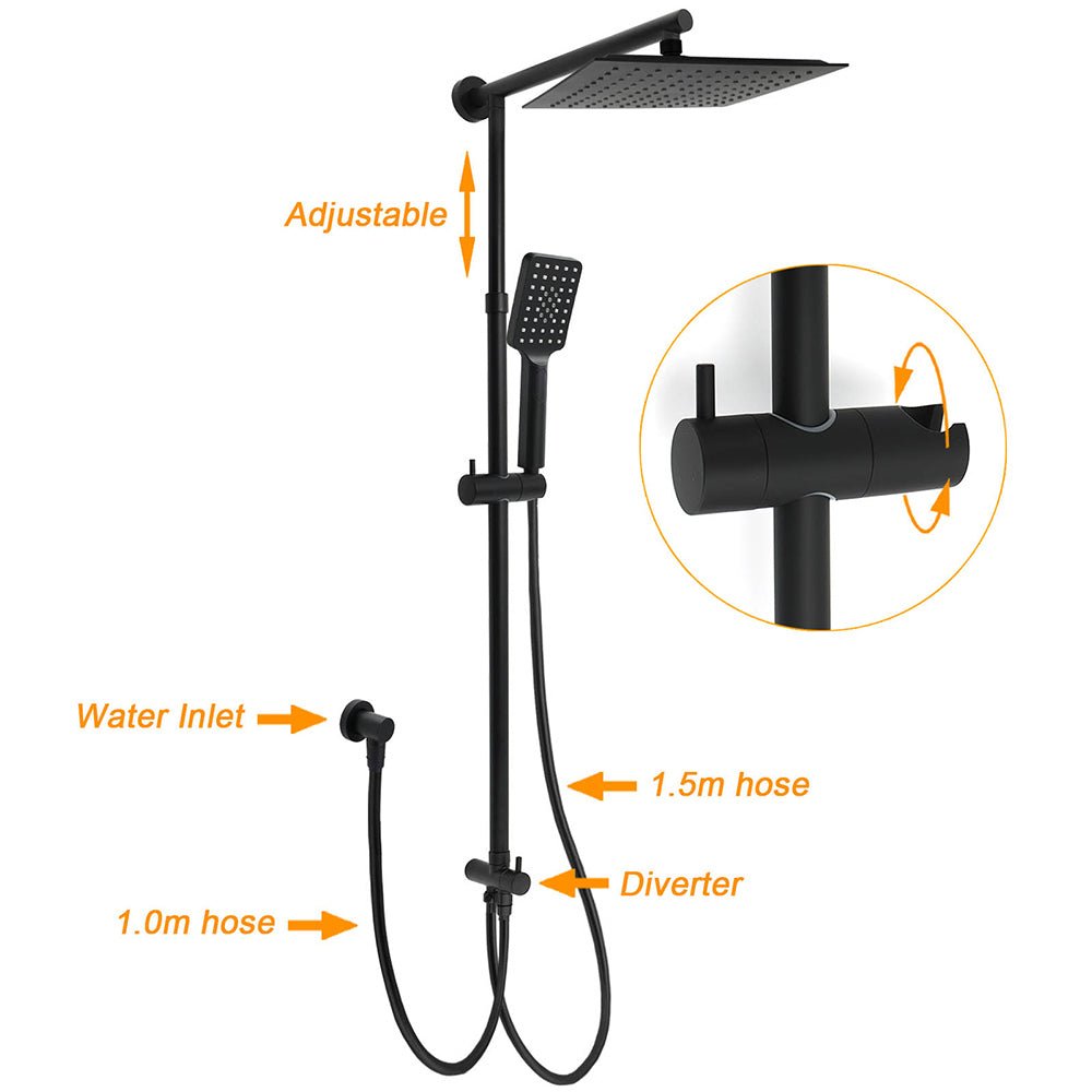 WELS Matt Black 2in1 Square 10" Rain Shower Head 3 Mode Handheld Adjustable Rail Set + Mixer - Furniture > Bathroom > Shower Heads & Screens - Rivercity House & Home Co. (ABN 18 642 972 209) - Affordable Modern Furniture Australia