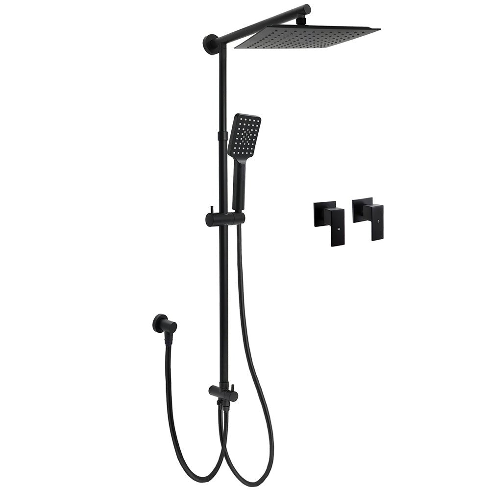 WELS Matt Black 2in1 Square 10" Rain Shower Head 3 Mode Handheld Adjustable Rail Twin Taps Set - Furniture > Bathroom > Shower Heads & Screens - Rivercity House & Home Co. (ABN 18 642 972 209) - Affordable Modern Furniture Australia
