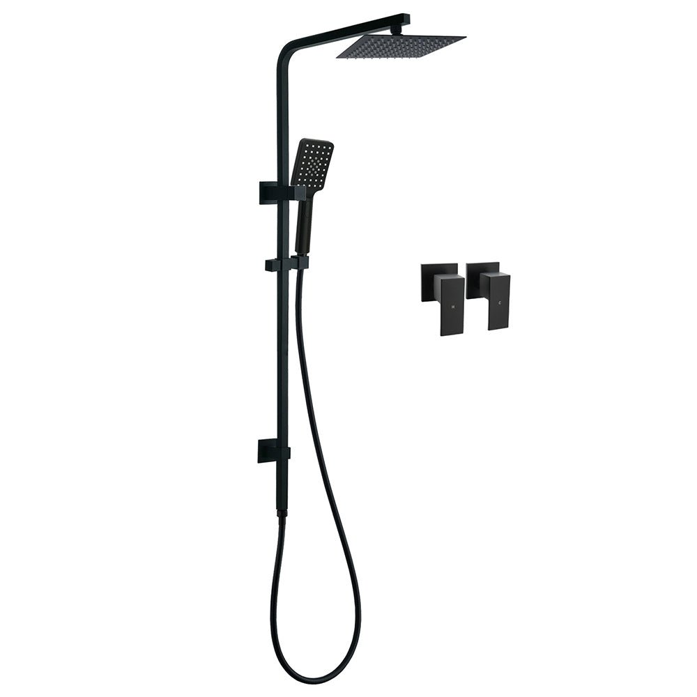 WELS Matt Black 8" Rainfall Shower Head 3 Modes Handheld Wall Rail Arm 2in1 Taps Set - Furniture > Bathroom > Shower Heads & Screens - Rivercity House & Home Co. (ABN 18 642 972 209) - Affordable Modern Furniture Australia