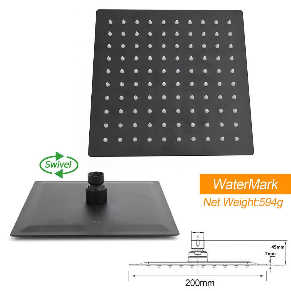 WELS Matt Black 8" Rainfall Shower Head 3 Modes Handheld Wall Rail Arm 2in1 Taps Set - Furniture > Bathroom > Shower Heads & Screens - Rivercity House & Home Co. (ABN 18 642 972 209) - Affordable Modern Furniture Australia