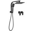 8" Matte Black 2-in-1 Square Shower Head with 3-Mode Handheld & Gooseneck Arm Twin Taps Set